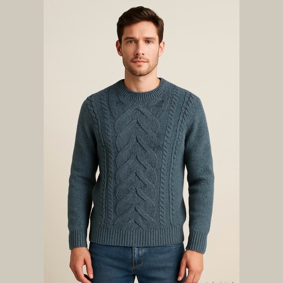 ARMANI Exchange Lambswool Blend Cable-Knit Chunky Sweater Gray - Small - Picture 1 of 13